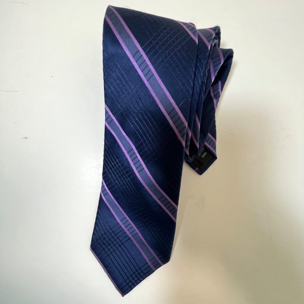 Micheal Kors Silk 100% Men's Tie Strips Blue Navy Purple Lavender